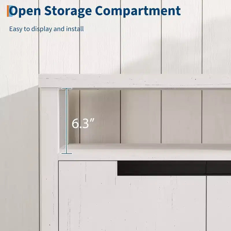 63 Farmhouse TV Stand for TVs Up to 65, Long Entertainment Center with 4 Doors & Open Shelf, for Living Room, Bedroom