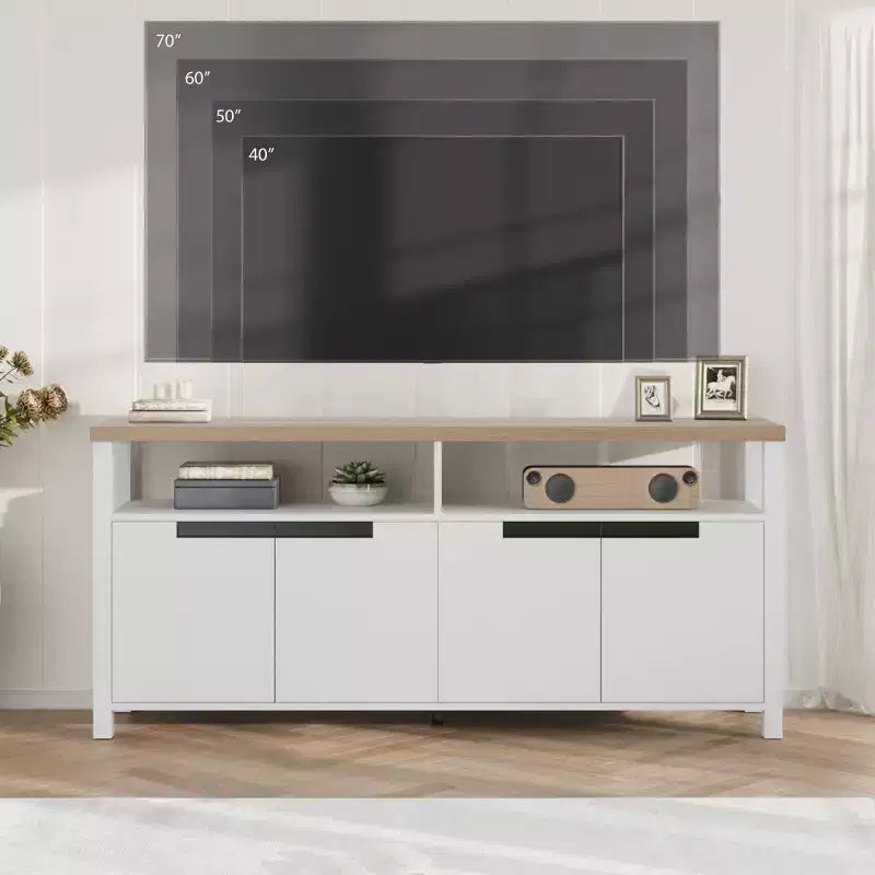 63 Farmhouse TV Stand for TVs Up to 65, Long Entertainment Center with 4 Doors & Open Shelf, for Living Room, Bedroom