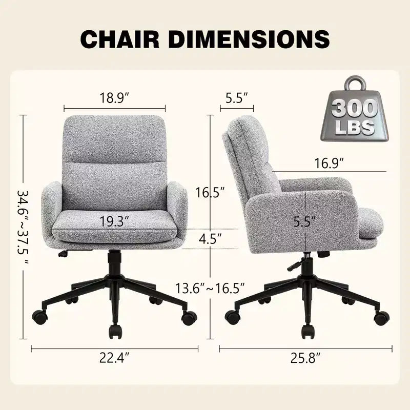 Modern Home Office Desk Chair with High Backrest, Chenille Upholstered Accent Chair