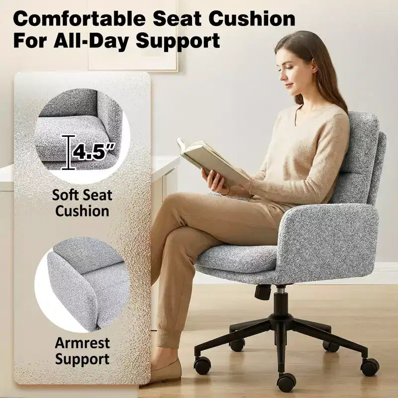 Modern Home Office Desk Chair with High Backrest, Chenille Upholstered Accent Chair