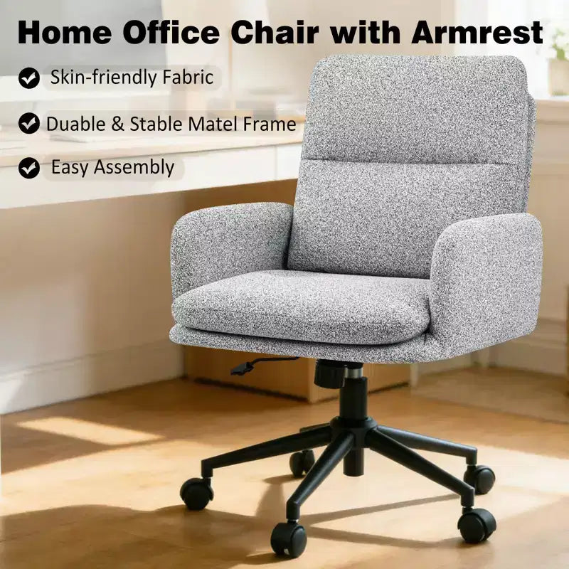 Modern Home Office Desk Chair with High Backrest, Chenille Upholstered Accent Chair