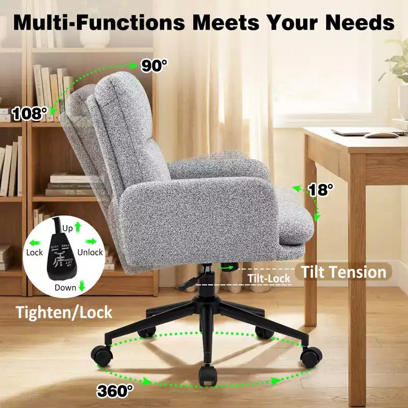 Modern Home Office Desk Chair with High Backrest, Chenille Upholstered Accent Chair