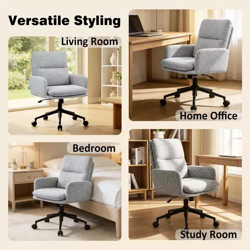 Modern Home Office Desk Chair with High Backrest, Chenille Upholstered Accent Chair