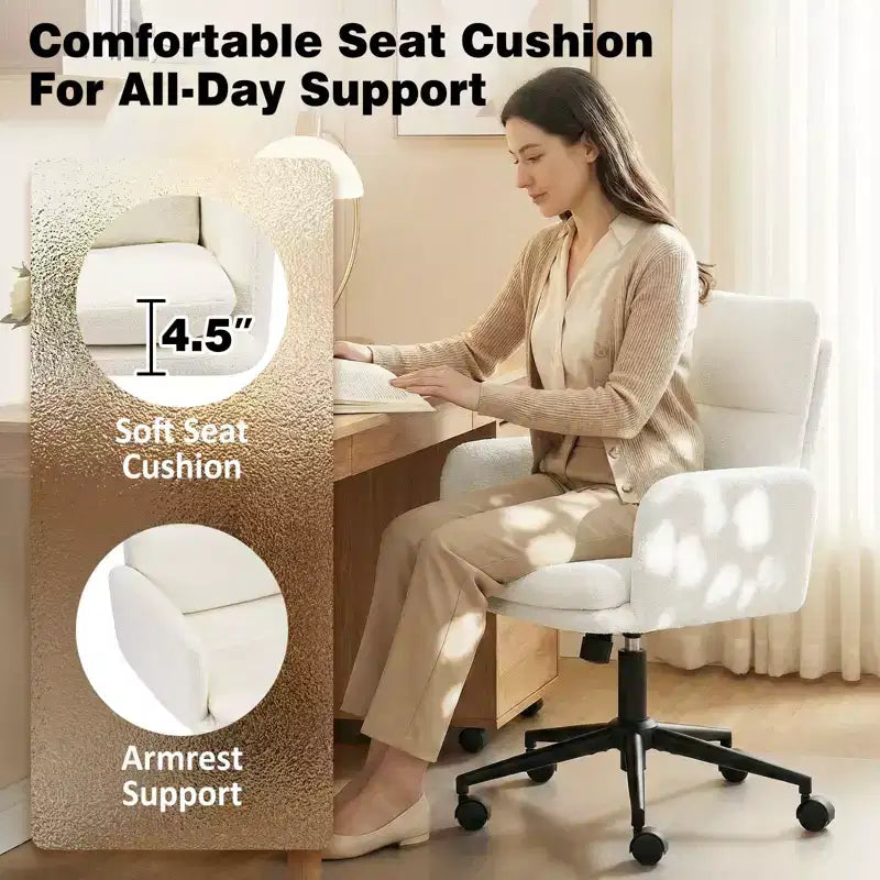 Modern Home Office Desk Chair with High Backrest, Chenille Upholstered Accent Chair