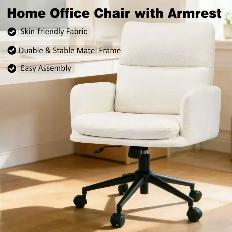 Modern Home Office Desk Chair with High Backrest, Chenille Upholstered Accent Chair