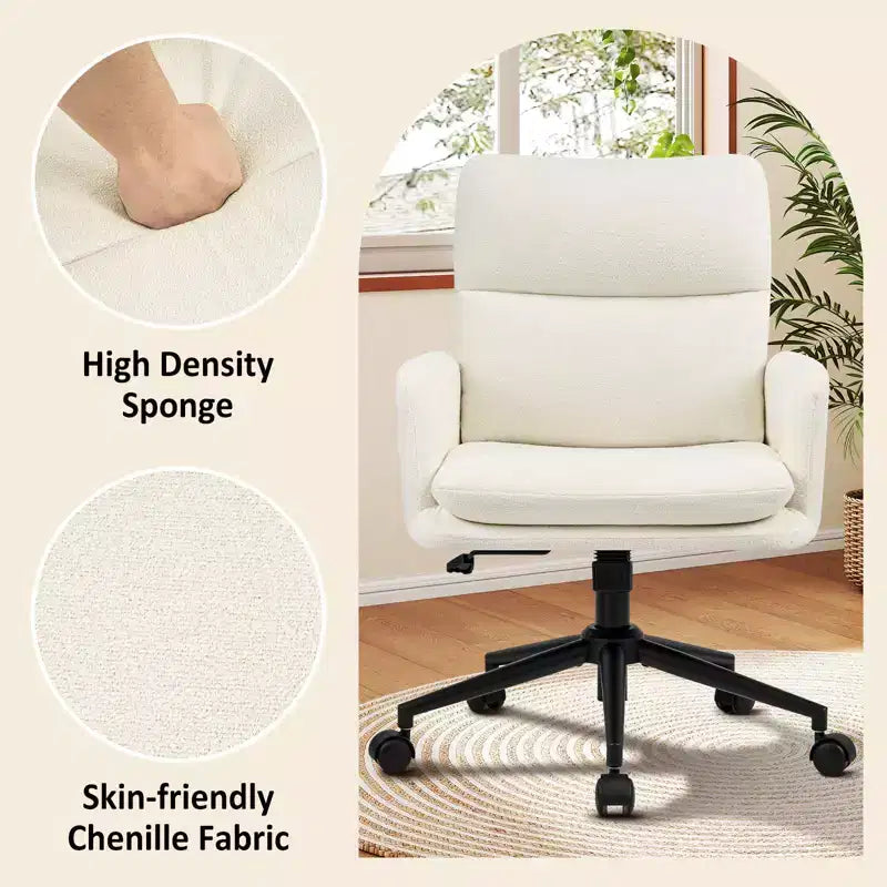 Modern Home Office Desk Chair with High Backrest, Chenille Upholstered Accent Chair