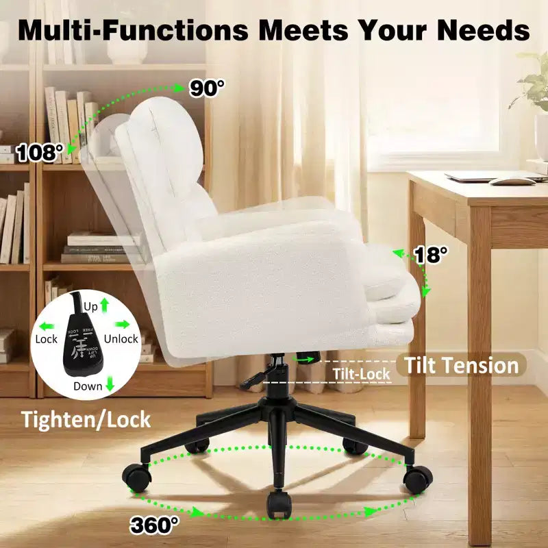 Modern Home Office Desk Chair with High Backrest, Chenille Upholstered Accent Chair
