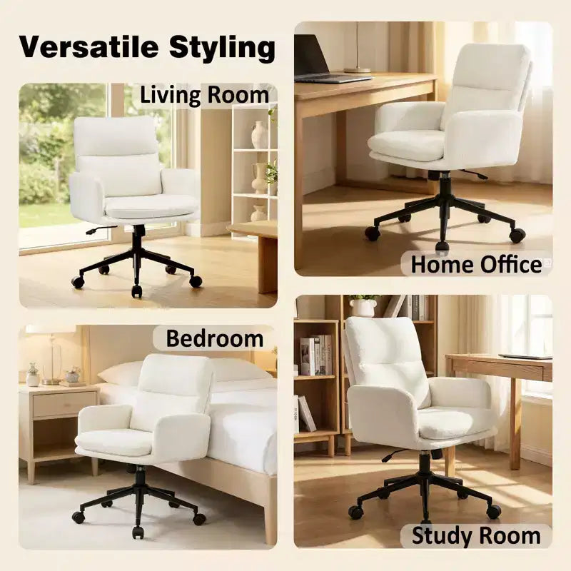 Modern Home Office Desk Chair with High Backrest, Chenille Upholstered Accent Chair