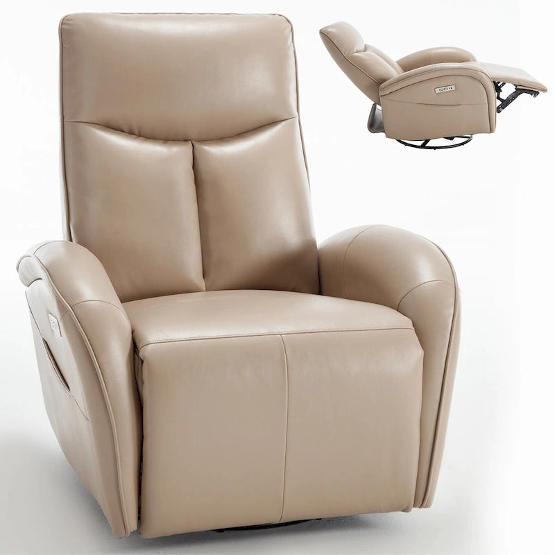 Fauteuil inclinable électrique pivotant et à bascule en similicuir avec soutien lombaire, pivotement maximal de 270 degrés, ports USB et Type-C