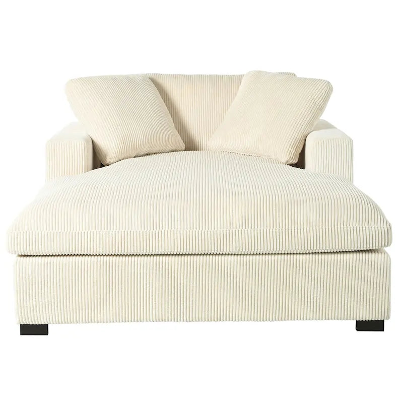 Chaise longue beige de 53,5 po avec pieds en bois massif et coussins confortables