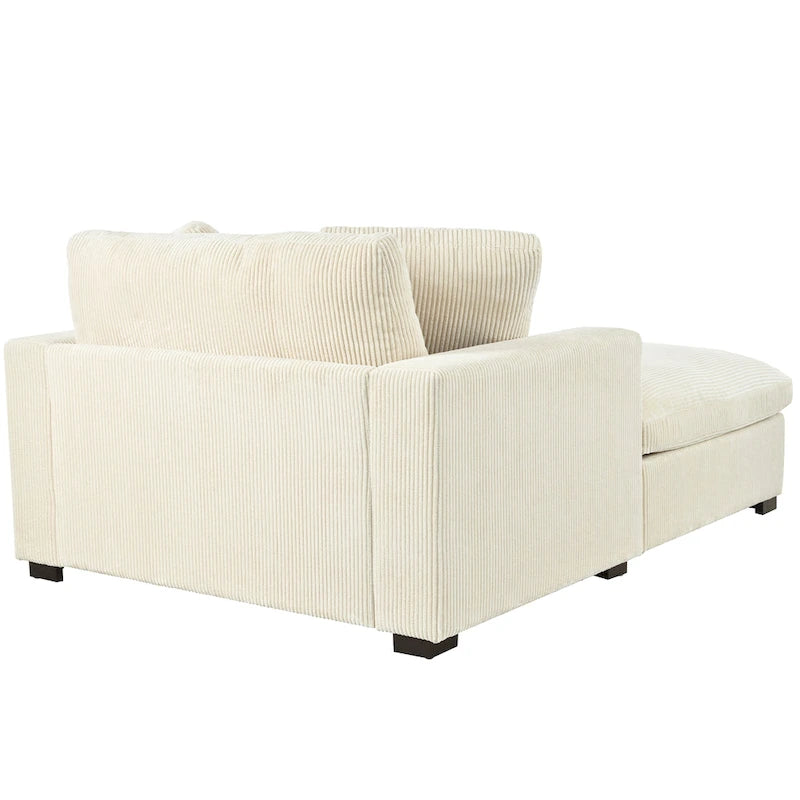 Chaise longue beige de 53,5 po avec pieds en bois massif et coussins confortables