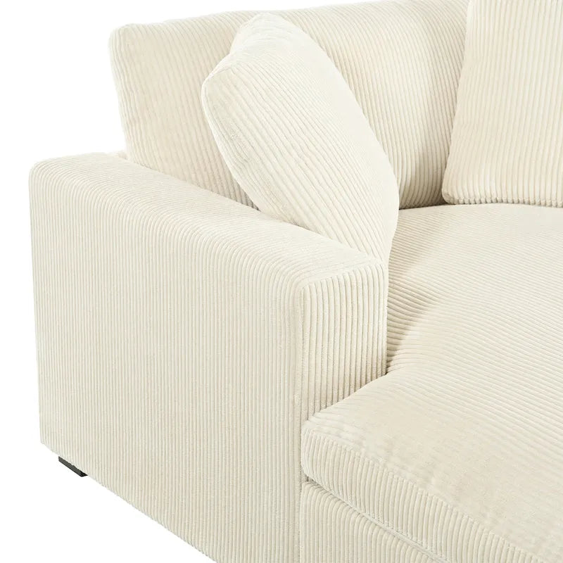Chaise longue beige de 53,5 po avec pieds en bois massif et coussins confortables