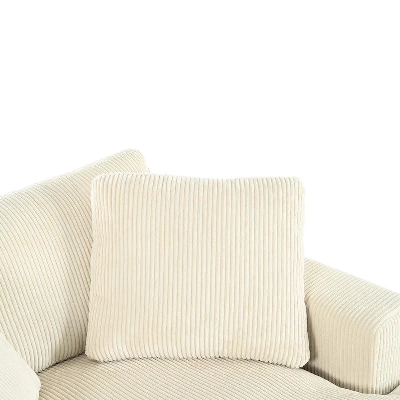 Chaise longue beige de 53,5 po avec pieds en bois massif et coussins confortables