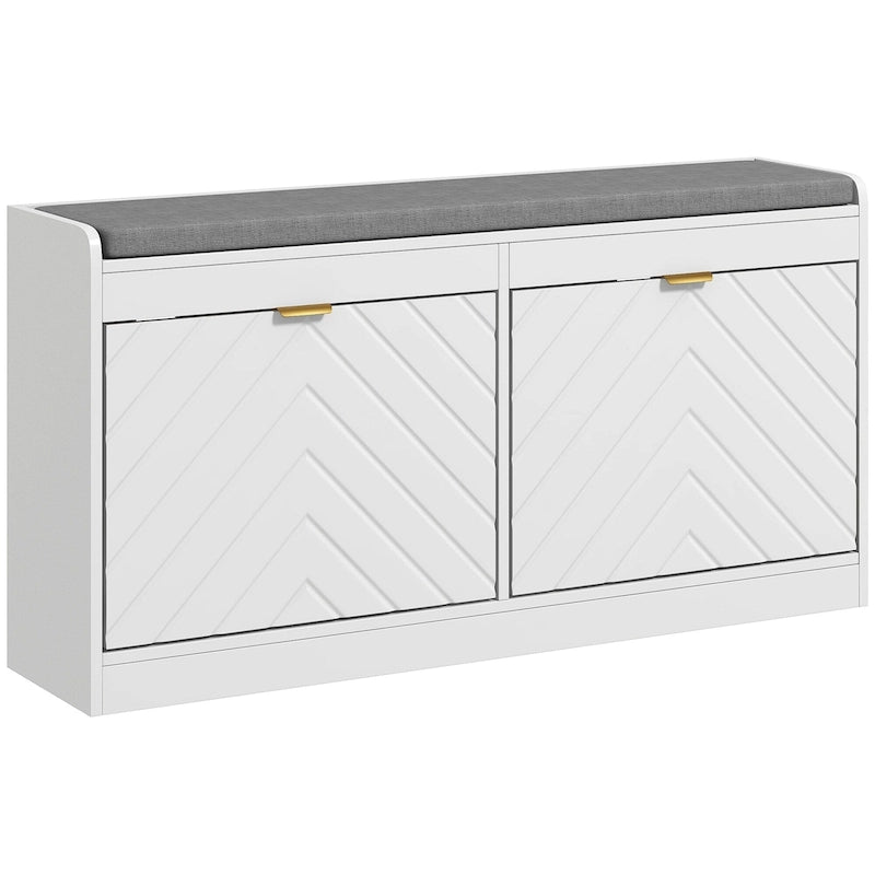 Banc d'entrée avec 2 tiroirs basculants, un coussin d'assise et 2 aérations, pour 8 paires de chaussures, pour couloir
