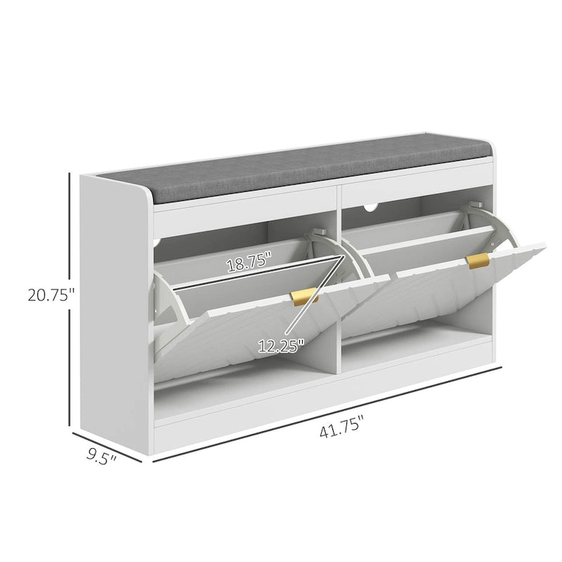 Banc d'entrée avec 2 tiroirs basculants, un coussin d'assise et 2 aérations, pour 8 paires de chaussures, pour couloir