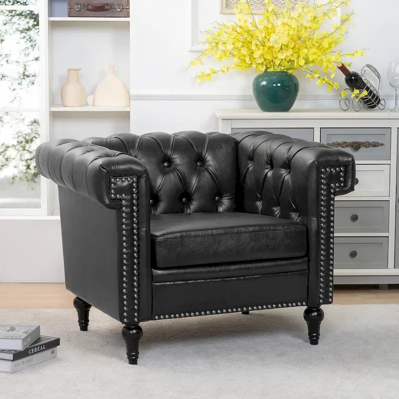 Fauteuil d'appoint capitonné noir moderne 39 avec clous décoratifs