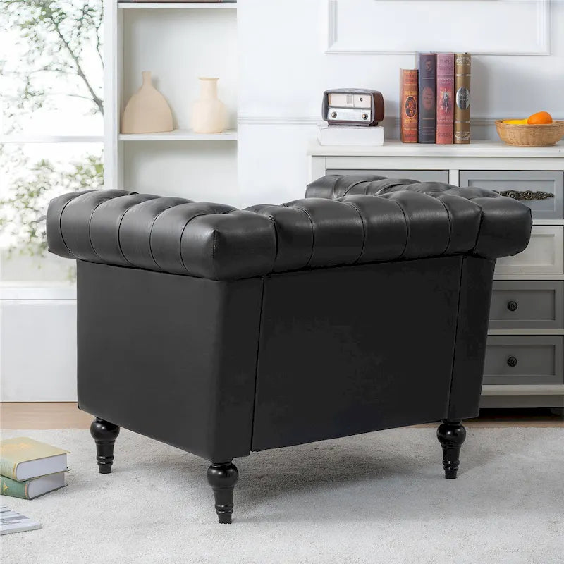 Fauteuil d'appoint capitonné noir moderne 39 avec clous décoratifs