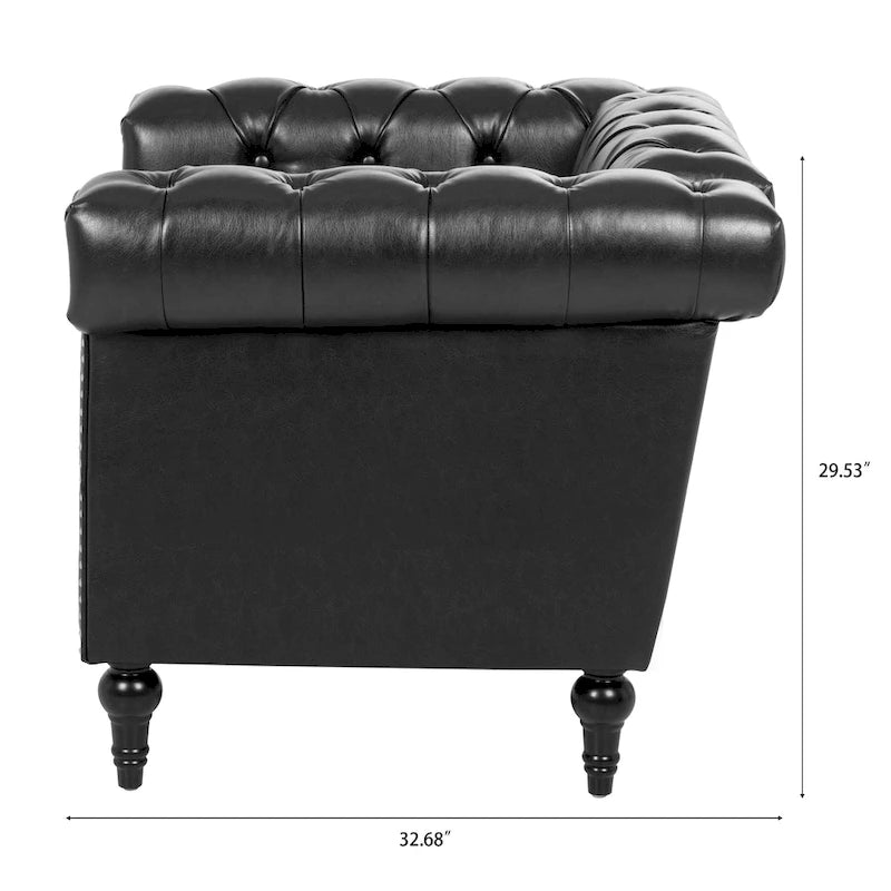 Fauteuil d'appoint capitonné noir moderne 39 avec clous décoratifs