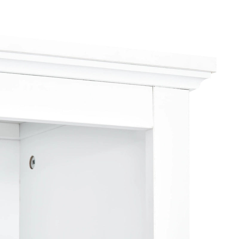 Meuble TV mural blanc avec pont et porte en verre trempé pour téléviseurs 70 po