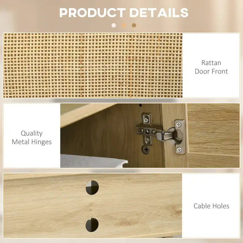 Meuble TV 47,3" avec porte en rotin et rangement pour téléviseurs de moins de 60"