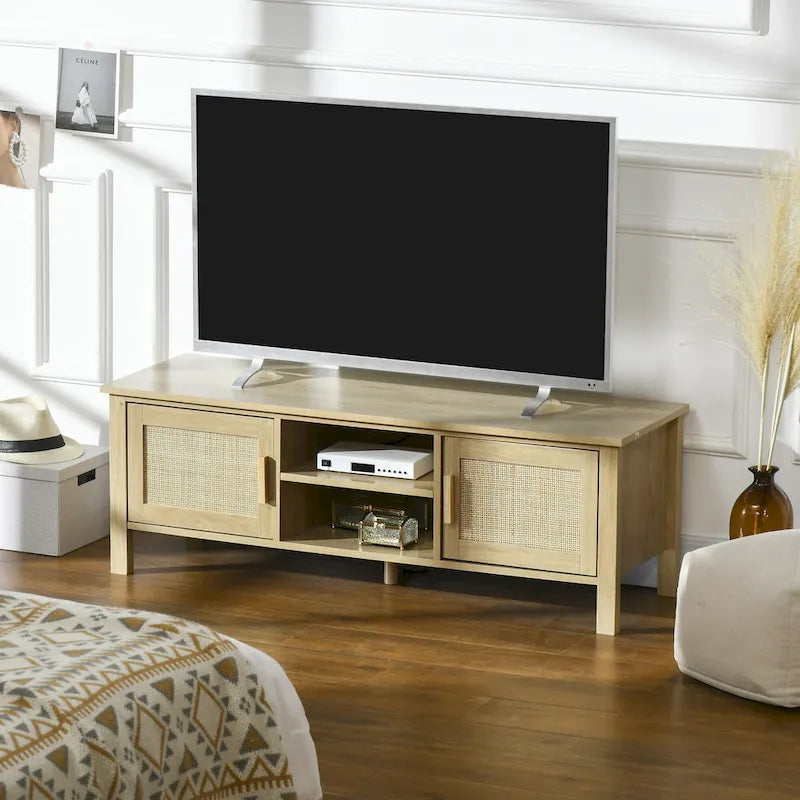 Meuble TV 47,3" avec porte en rotin et rangement pour téléviseurs de moins de 60"