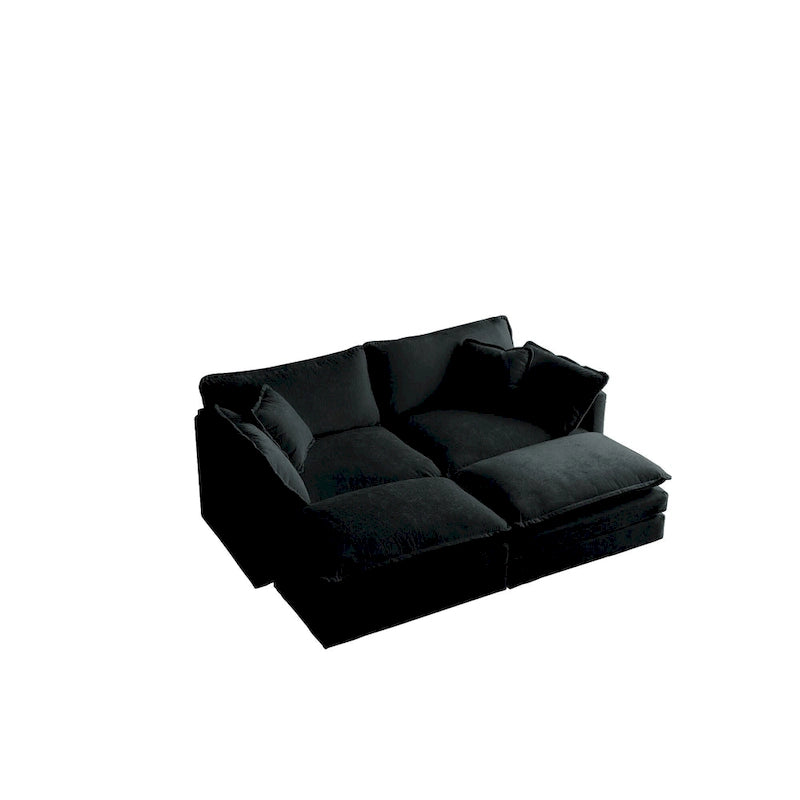 Canapé sectionnel modulaire en chenille noire 4 pièces avec causeuse et poufs