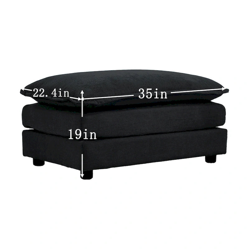 Canapé sectionnel modulaire en chenille noire 4 pièces avec causeuse et poufs