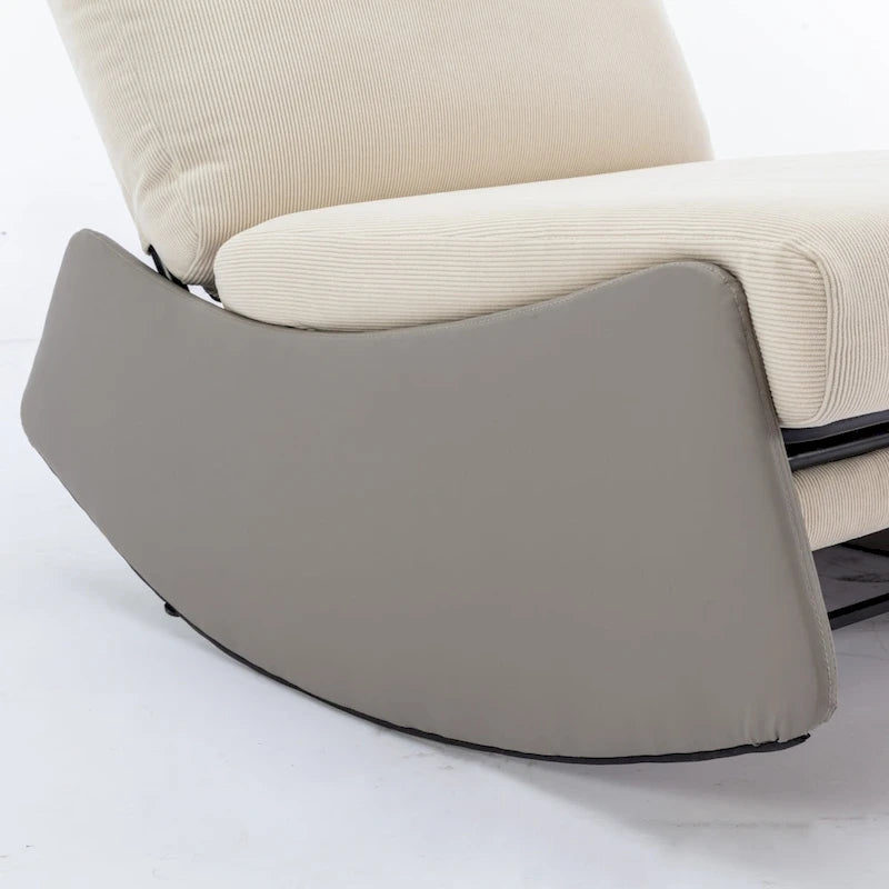 Fauteuil inclinable à bascule en velours côtelé avec repose-pieds et pied en cuir PU