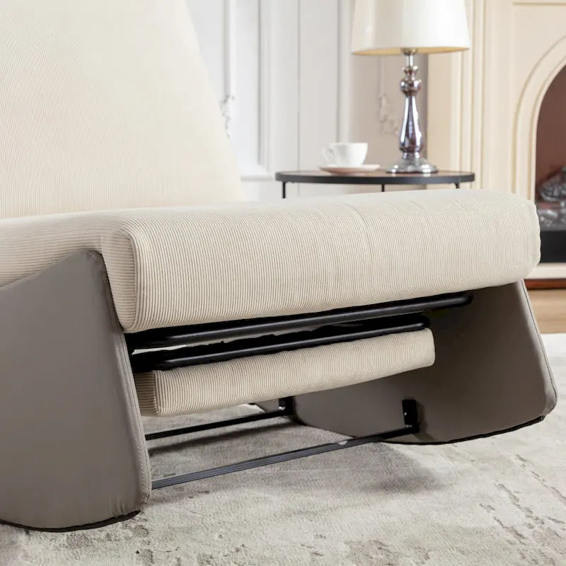 Fauteuil inclinable à bascule en velours côtelé avec repose-pieds et pied en cuir PU