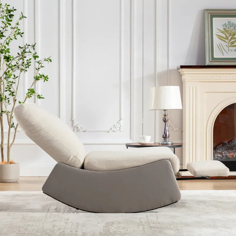 Fauteuil inclinable à bascule en velours côtelé avec repose-pieds et pied en cuir PU