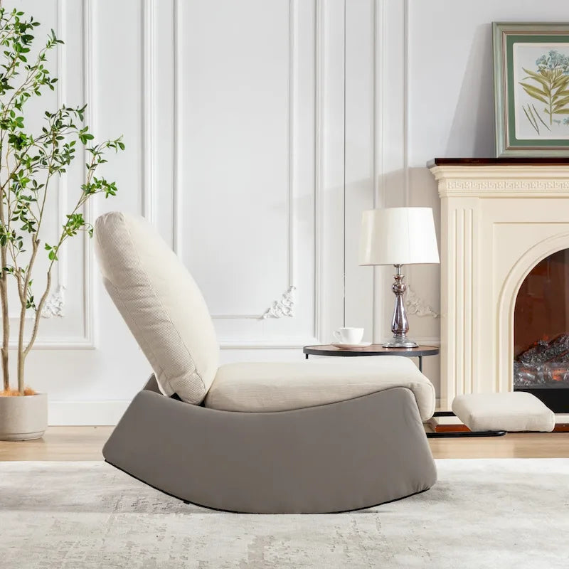 Fauteuil inclinable à bascule en velours côtelé avec repose-pieds et pied en cuir PU