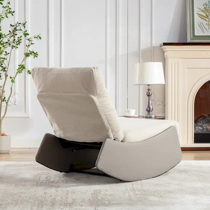 Fauteuil inclinable à bascule en velours côtelé avec repose-pieds et pied en cuir PU