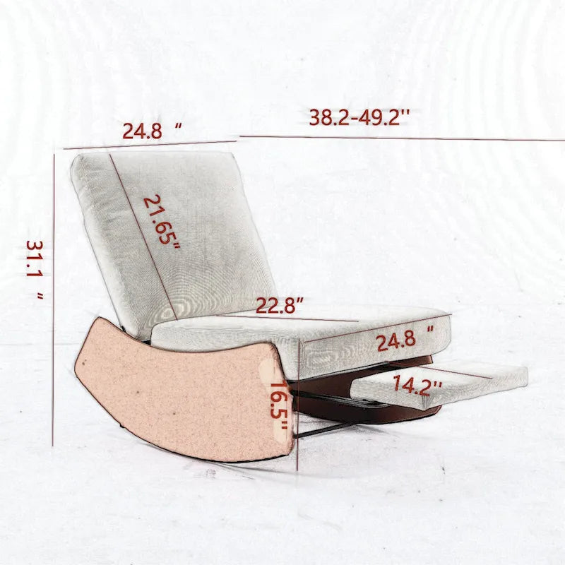 Fauteuil inclinable à bascule en velours côtelé avec repose-pieds et pied en cuir PU