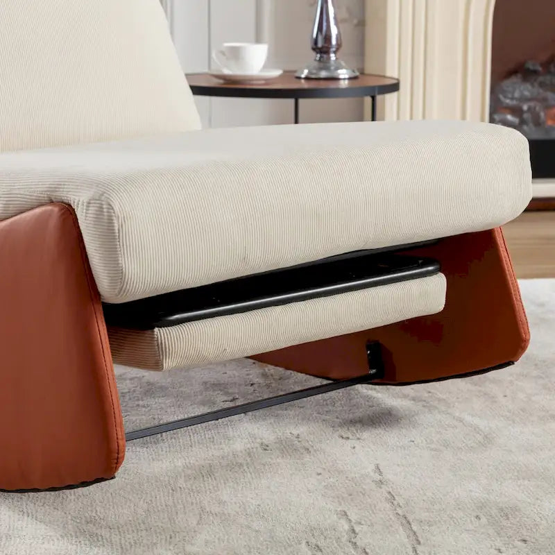 Fauteuil inclinable à bascule en velours côtelé avec repose-pieds et pied en cuir PU
