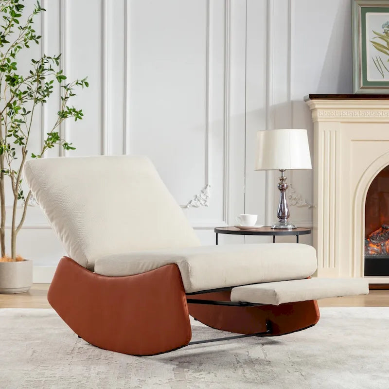 Fauteuil inclinable à bascule en velours côtelé avec repose-pieds et pied en cuir PU