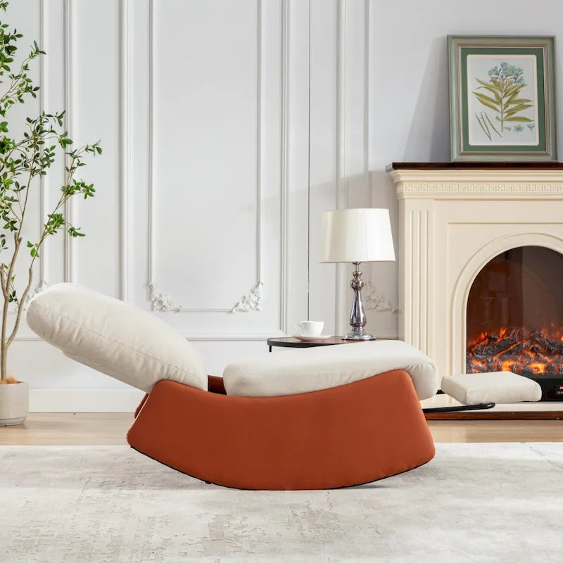 Fauteuil inclinable à bascule en velours côtelé avec repose-pieds et pied en cuir PU