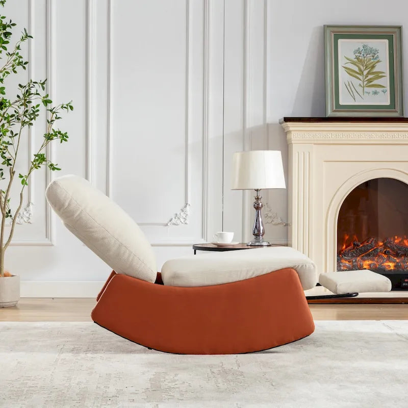 Fauteuil inclinable à bascule en velours côtelé avec repose-pieds et pied en cuir PU