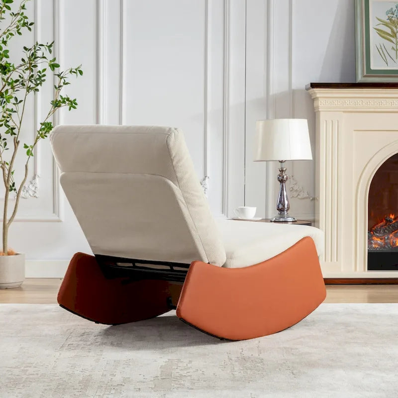 Fauteuil inclinable à bascule en velours côtelé avec repose-pieds et pied en cuir PU