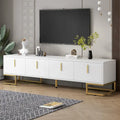 Meuble TV 70,8" Blanc+Or avec poignées et placards dorés pour téléviseurs 80"