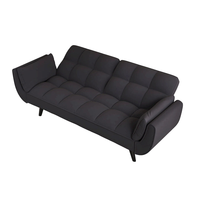 Canapé convertible 2 places noir 57 avec dossier réglable, oreillers