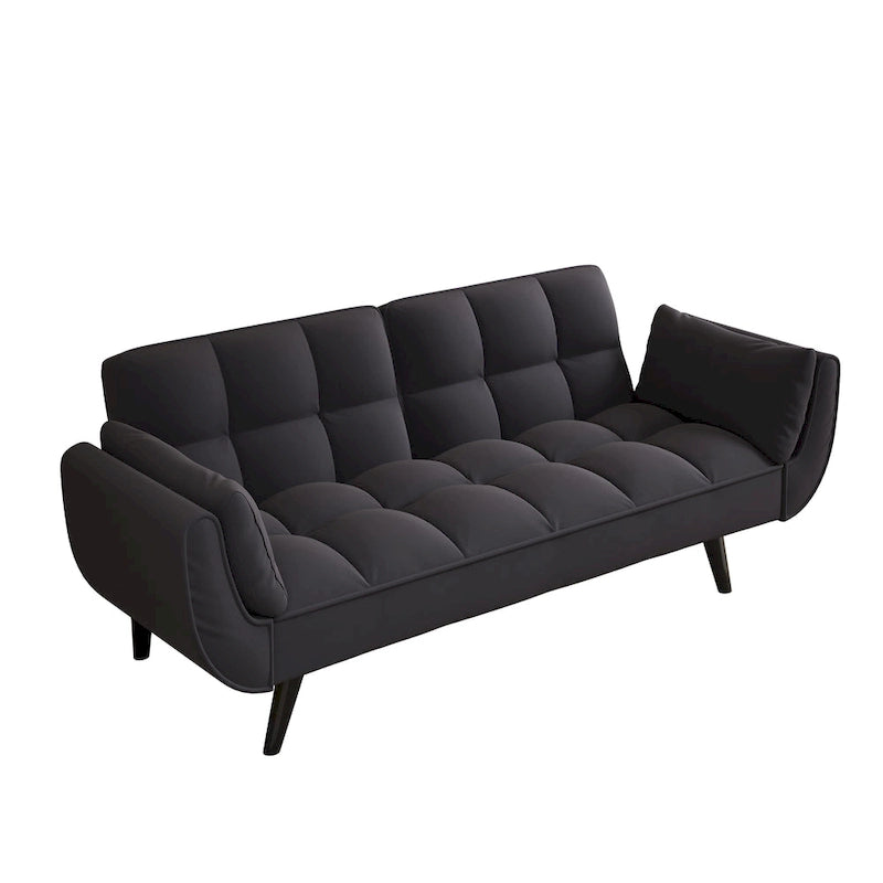 Canapé convertible 2 places noir 57 avec dossier réglable, oreillers