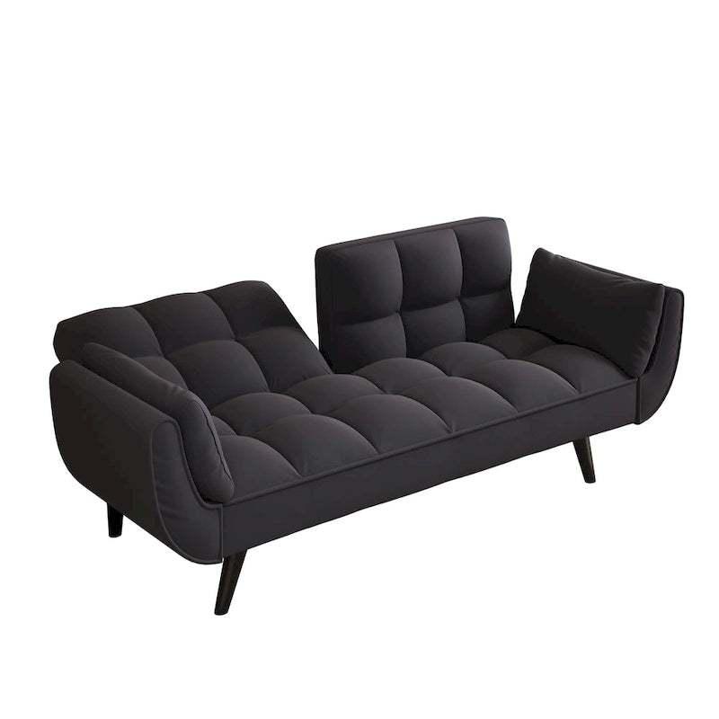 Canapé convertible 2 places noir 57 avec dossier réglable, oreillers