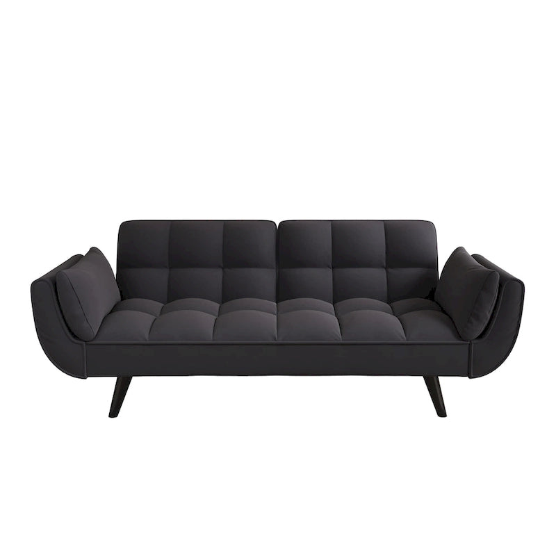 Canapé convertible 2 places noir 57 avec dossier réglable, oreillers