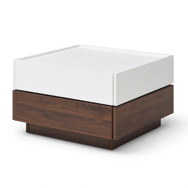 Table basse 2 pièces,Table rotative avec 2 tiroirs,Table basse haute en bois à 2 niveaux avec rangement,Table carrée avec plateau pivotant