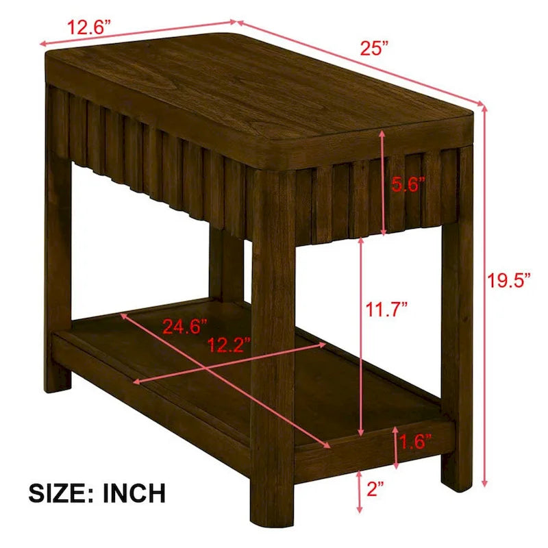 Table d'appoint de ferme rectangulaire de 25 pouces avec étagère de rangement, table d'appoint de canapé avec pieds en bois massif pour salon, chambre, bureau