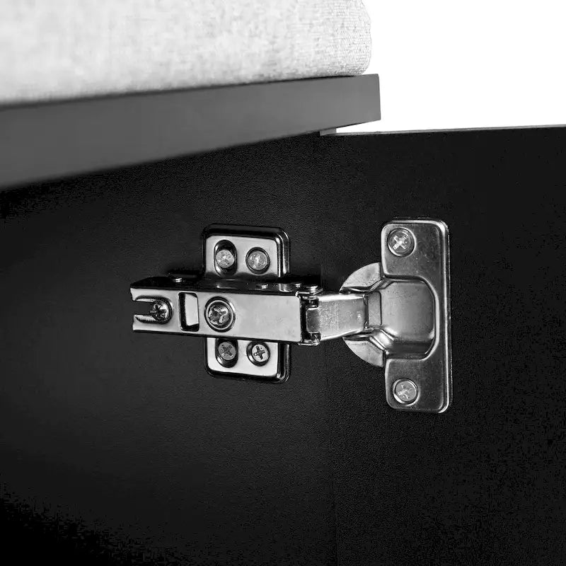 Arbre de vestibule 4-en-1 avec coussin, porte-manteau avec 8 crochets et pieds dorés, banc d'entrée avec étagères réglables et portes cannelées