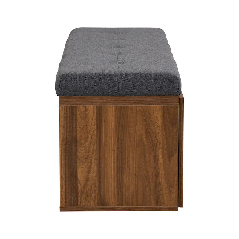 Banc de rangement pour chaussures d'entrée 49 po avec portes doubles et coussin rembourré, Pouf peu encombrant