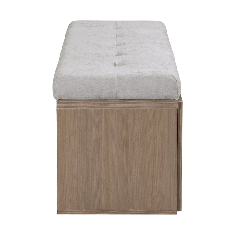Banc de rangement pour chaussures d'entrée 49 po avec portes doubles et coussin rembourré, Pouf peu encombrant