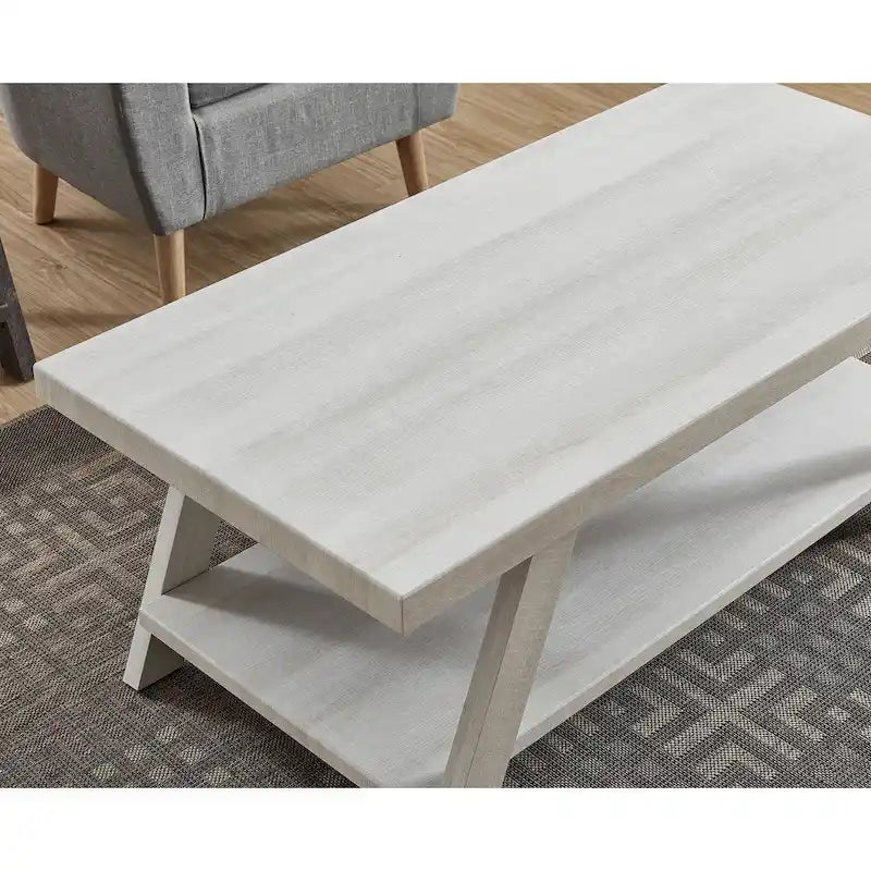 Table basse contemporaine en bois avec étagère, finition blanche, pour salon