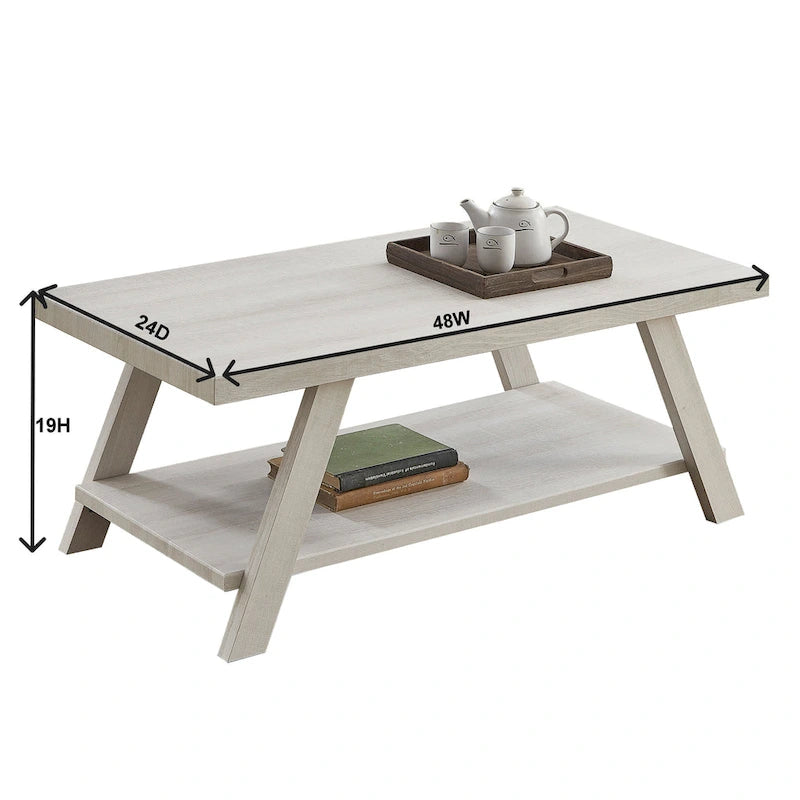 Table basse contemporaine en bois avec étagère, finition blanche, pour salon
